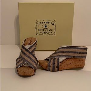 Lucky brand studded stretch canvas and cork wedge